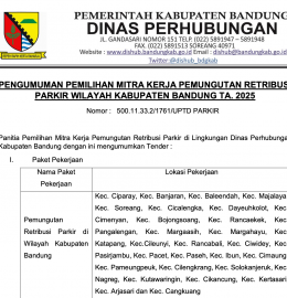 PENGUMUMAN PEMILIHAN MITRA KERJA PEMUNGUTAN RETRIBUSI PARKIR WILAYAH KABUPATEN BANDUNG TA. 2025